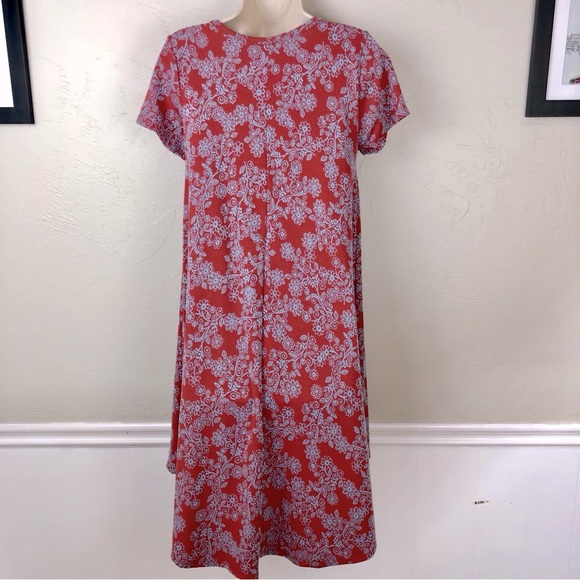 LuLaRoe Simply Comfortable Red Turquoise Print Dress - Picture 15 of 16